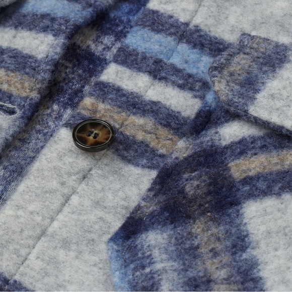 GIRLS H&M LONG BLUE & GREY THICK WOOL-LIKE PLAID SHACKET (SIZE 8) - Picture 7 of 8